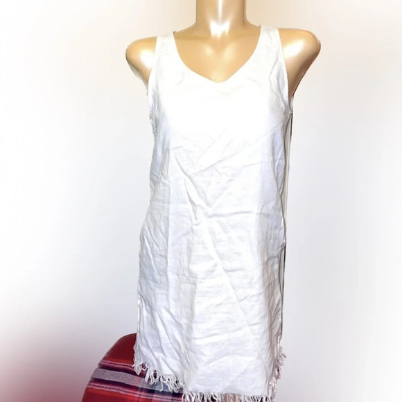 Victoria Sophia women’s Medium dress mini white linen sleeveless concert bride - Picture 2 of 11